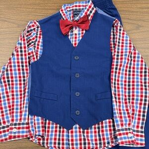 Nautica Kids Red and Blue Checkered Vest and Bow Tie Set and Navy pants